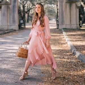 Gal Meets Glam Jennifer Shimmer Satin Wrap Dress